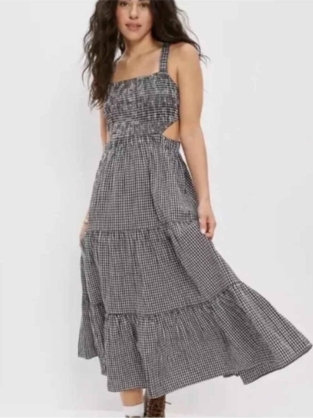 American Eagle Outfitters Black and White Gingham Tiered Maxi Dress